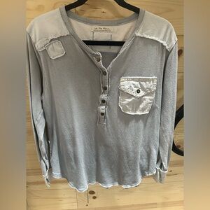We The Free Light Gray Long Sleeve Button Top